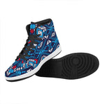 Blue And Red Aztec Pattern Print High Top Leather Sneakers
