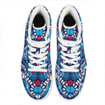 Blue And Red Aztec Pattern Print High Top Leather Sneakers