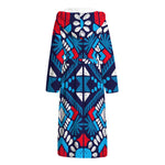 Blue And Red Aztec Pattern Print Hooded Bathrobe