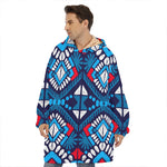 Blue And Red Aztec Pattern Print Hoodie Blanket