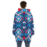 Blue And Red Aztec Pattern Print Hoodie Blanket