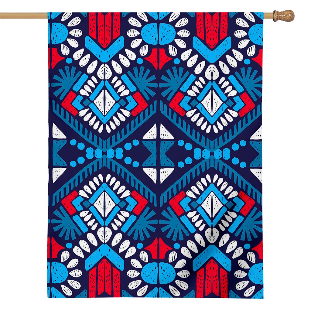 Blue And Red Aztec Pattern Print House Flag