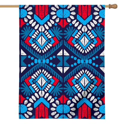 Blue And Red Aztec Pattern Print House Flag