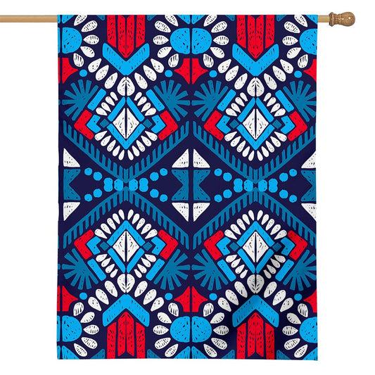 Blue And Red Aztec Pattern Print House Flag