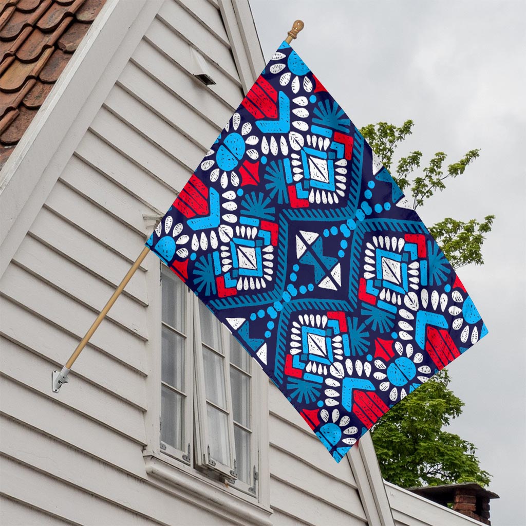 Blue And Red Aztec Pattern Print House Flag