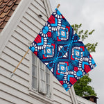 Blue And Red Aztec Pattern Print House Flag