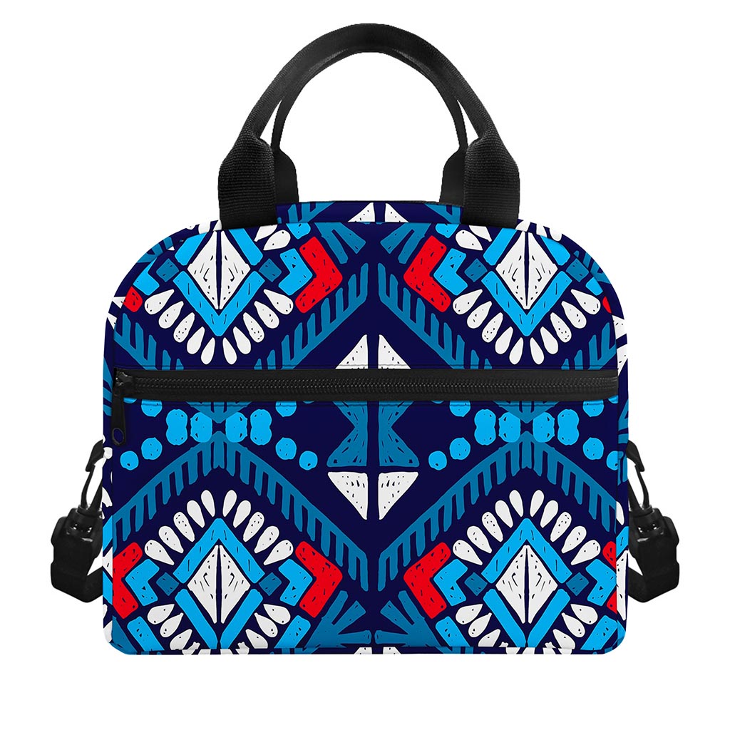 Blue And Red Aztec Pattern Print Insulated Lunch Bag