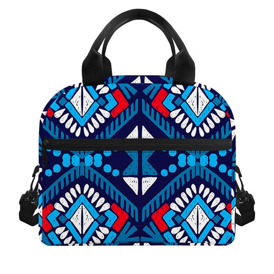 Blue And Red Aztec Pattern Print Insulated Lunch Bag
