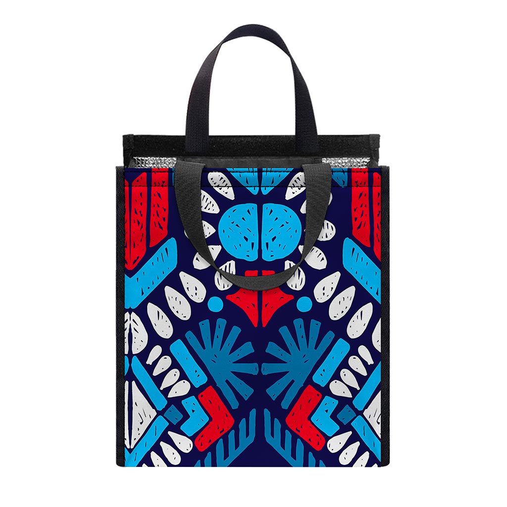 Blue And Red Aztec Pattern Print Insulated Lunch Tote