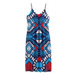 Blue And Red Aztec Pattern Print Jersey Midi Cami Dress