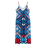 Blue And Red Aztec Pattern Print Jersey Midi Cami Dress