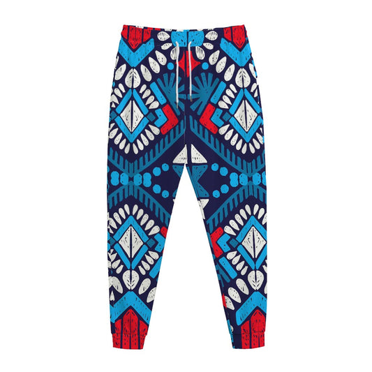 Blue And Red Aztec Pattern Print Jogger Pants