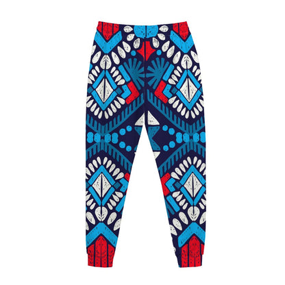 Blue And Red Aztec Pattern Print Jogger Pants