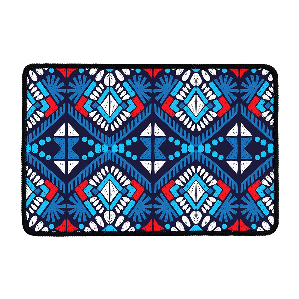 Blue And Red Aztec Pattern Print Kitchen Mat