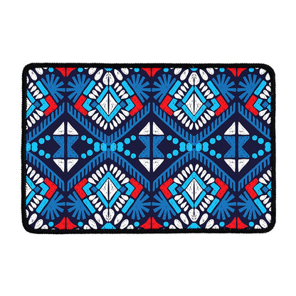 Blue And Red Aztec Pattern Print Kitchen Mat