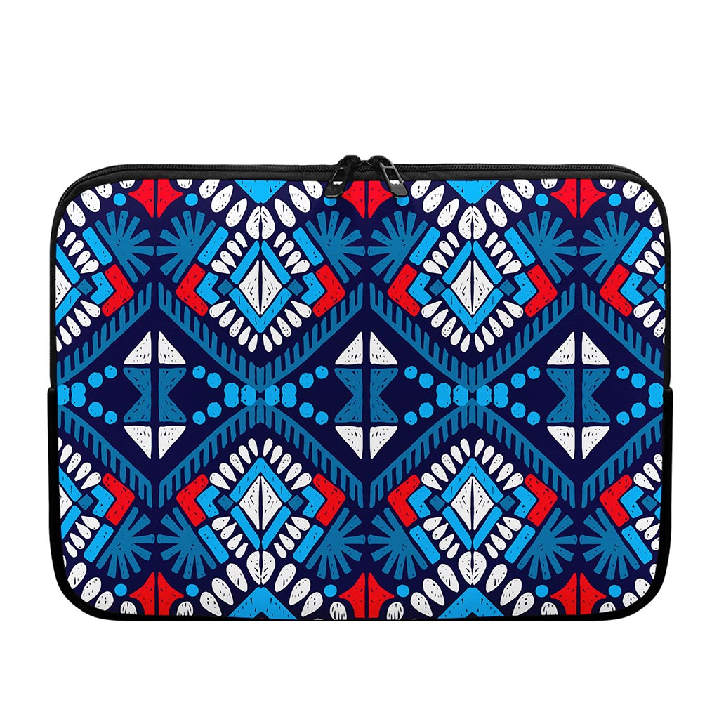 Blue And Red Aztec Pattern Print Laptop Sleeve