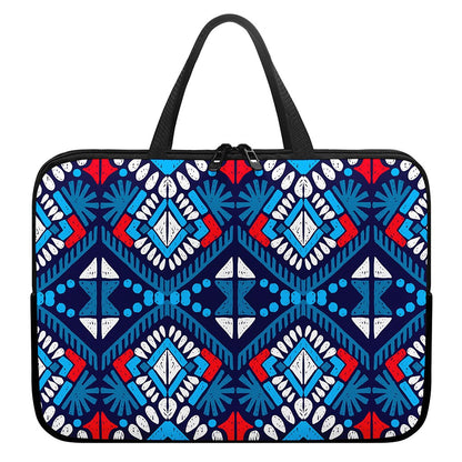 Blue And Red Aztec Pattern Print Laptop Sleeve With Handle
