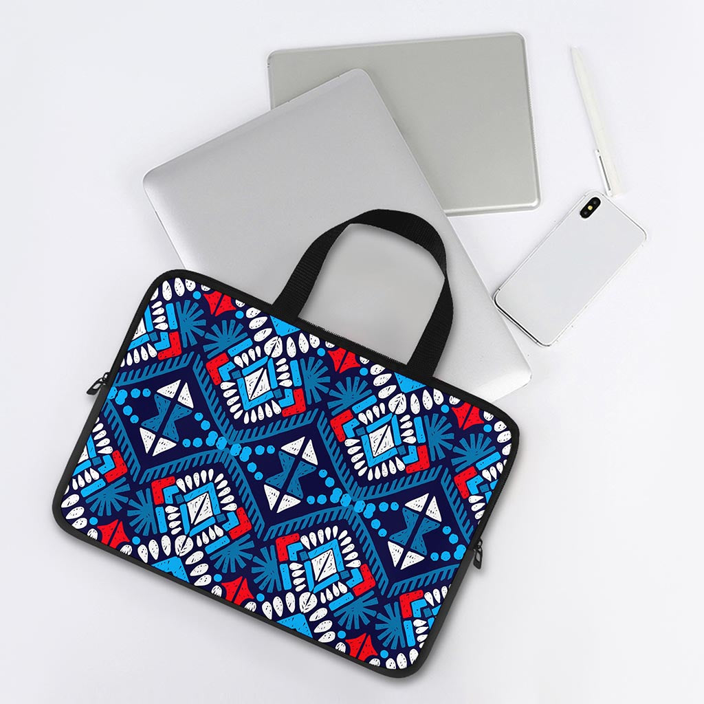 Blue And Red Aztec Pattern Print Laptop Sleeve With Handle