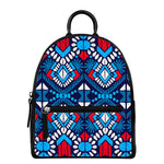 Blue And Red Aztec Pattern Print Leather Backpack