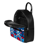 Blue And Red Aztec Pattern Print Leather Backpack