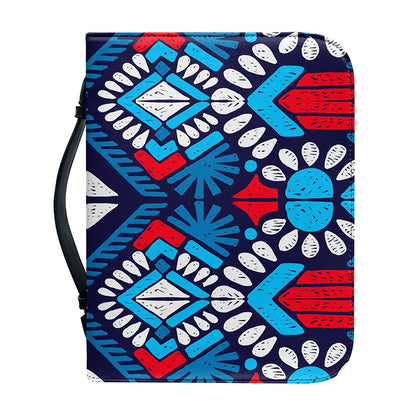 Blue And Red Aztec Pattern Print Leather Bible Cover