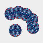 Blue And Red Aztec Pattern Print Leather Coaster Set