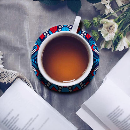 Blue And Red Aztec Pattern Print Leather Coaster Set