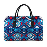 Blue And Red Aztec Pattern Print Leather Duffle Bag