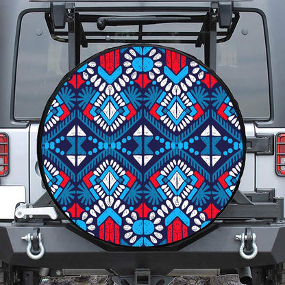 Blue And Red Aztec Pattern Print Leather Spare Tire Cover