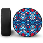 Blue And Red Aztec Pattern Print Leather Spare Tire Cover