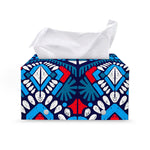 Blue And Red Aztec Pattern Print Leather Tissue Box Cover