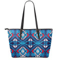 Blue And Red Aztec Pattern Print Leather Tote Bag With Zipper
