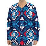 Blue And Red Aztec Pattern Print Long Sleeve Baseball Jersey