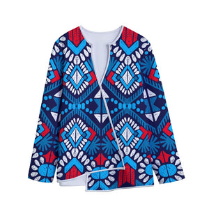 Blue And Red Aztec Pattern Print Long Sleeve Short Coat