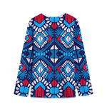 Blue And Red Aztec Pattern Print Long Sleeve Short Coat