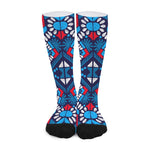 Blue And Red Aztec Pattern Print Long Socks