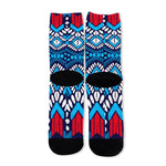 Blue And Red Aztec Pattern Print Long Socks