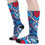 Blue And Red Aztec Pattern Print Long Socks
