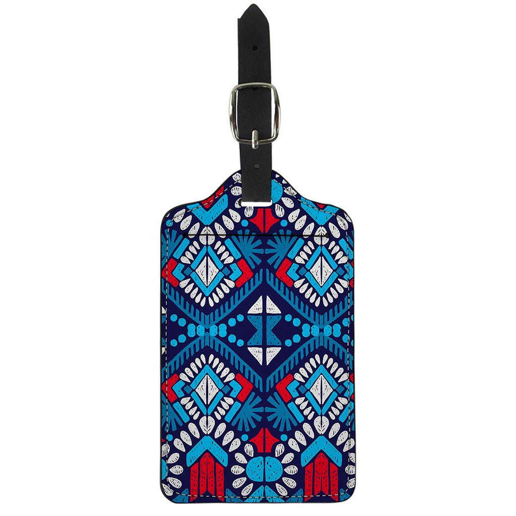 Blue And Red Aztec Pattern Print Luggage Tag