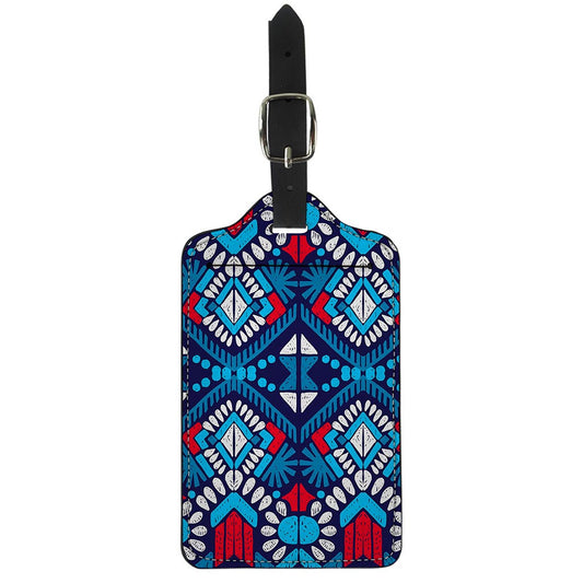 Blue And Red Aztec Pattern Print Luggage Tag
