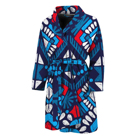 Blue And Red Aztec Pattern Print Men's Bathrobe
