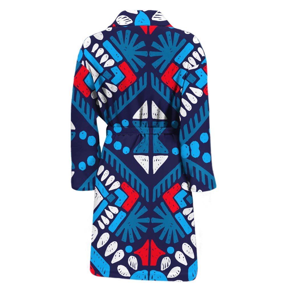 Blue And Red Aztec Pattern Print Men's Bathrobe