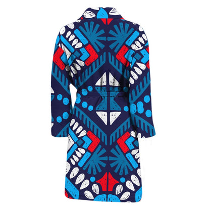 Blue And Red Aztec Pattern Print Men's Bathrobe
