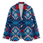 Blue And Red Aztec Pattern Print Men's Blazer