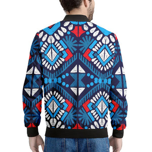 Blue And Red Aztec Pattern Print Men's Bomber Jacket