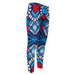 Blue And Red Aztec Pattern Print Men's Compression Pants