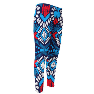 Blue And Red Aztec Pattern Print Men's Compression Pants