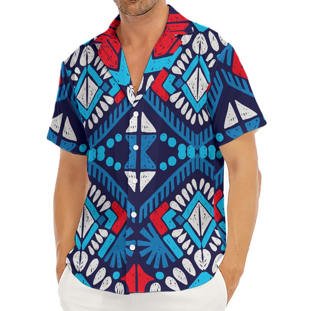 Blue And Red Aztec Pattern Print Men's Deep V-Neck Shirt