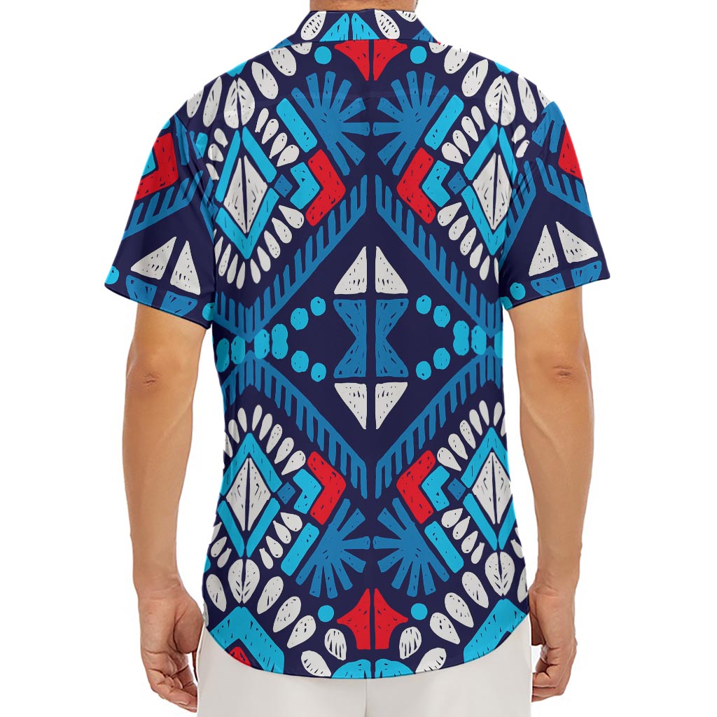 Blue And Red Aztec Pattern Print Men's Deep V-Neck Shirt