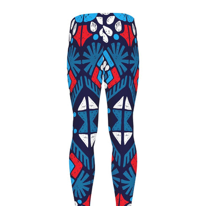Blue And Red Aztec Pattern Print Men's leggings